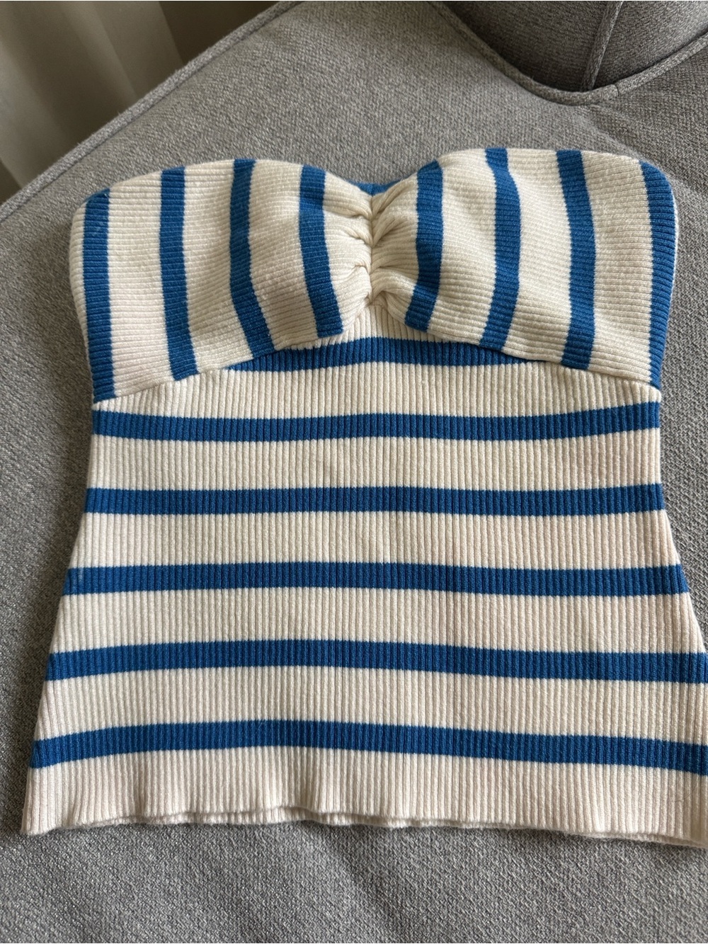 Favorite Daughter Striped Strapless Knit Top in Cream & Blue